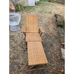 Chaise longue vintage en rotin et osier