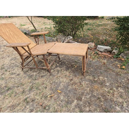Chaise longue vintage en rotin et osier